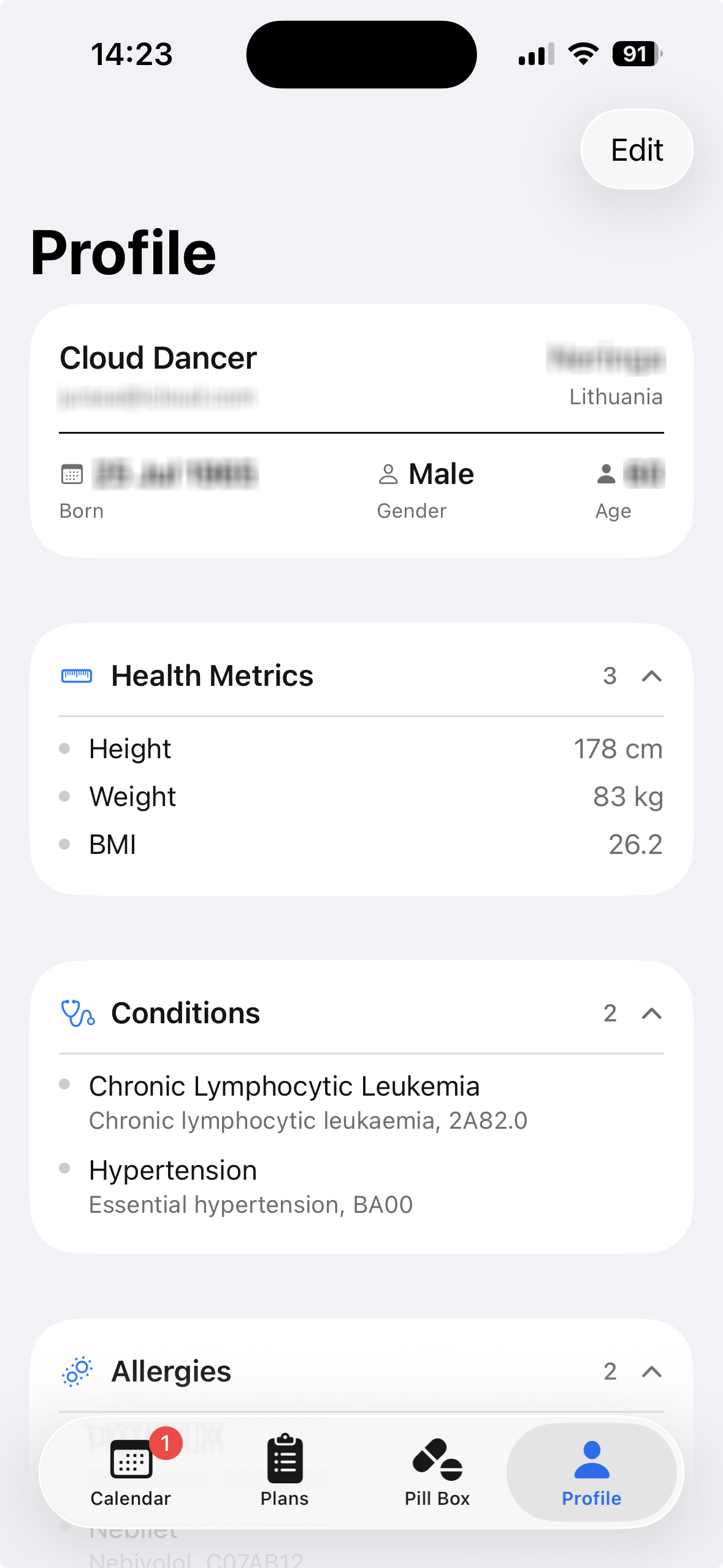 Your health profile in the Vitamins app